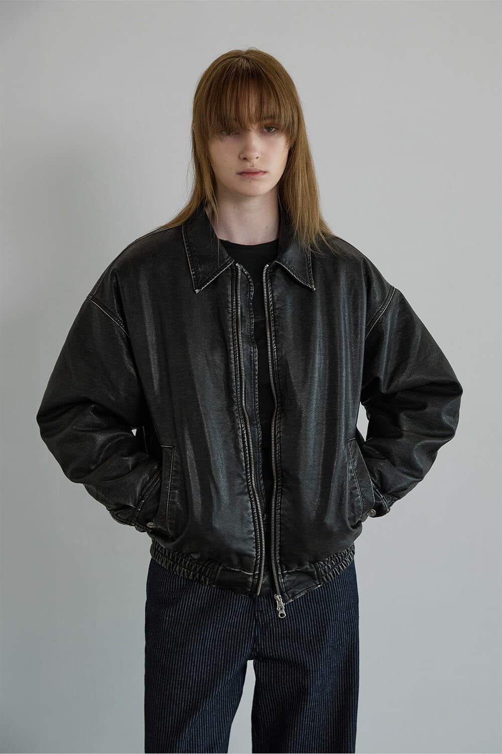 Fur lining faux leather jumper - Black — vue 6