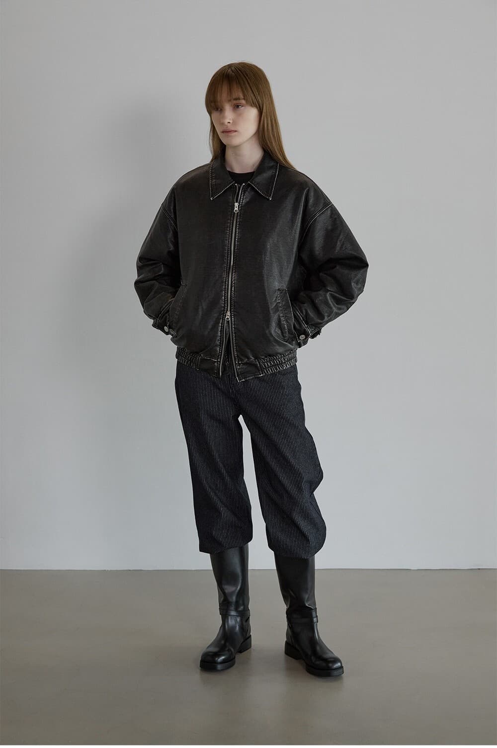 Fur lining faux leather jumper - Black — vue 7