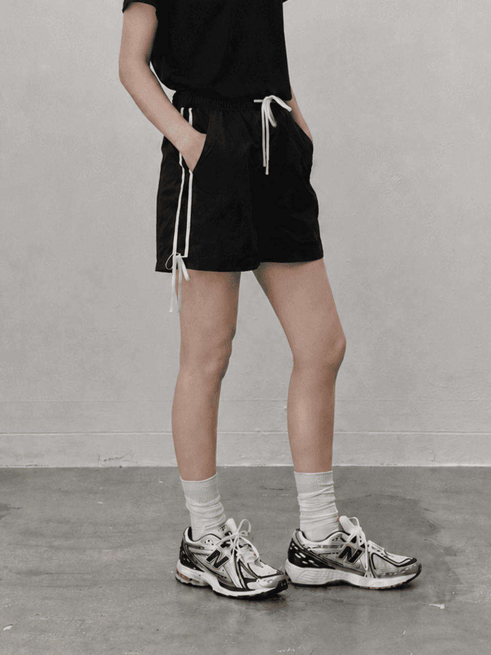 Ribbon nylon shorts - Black — vue 1