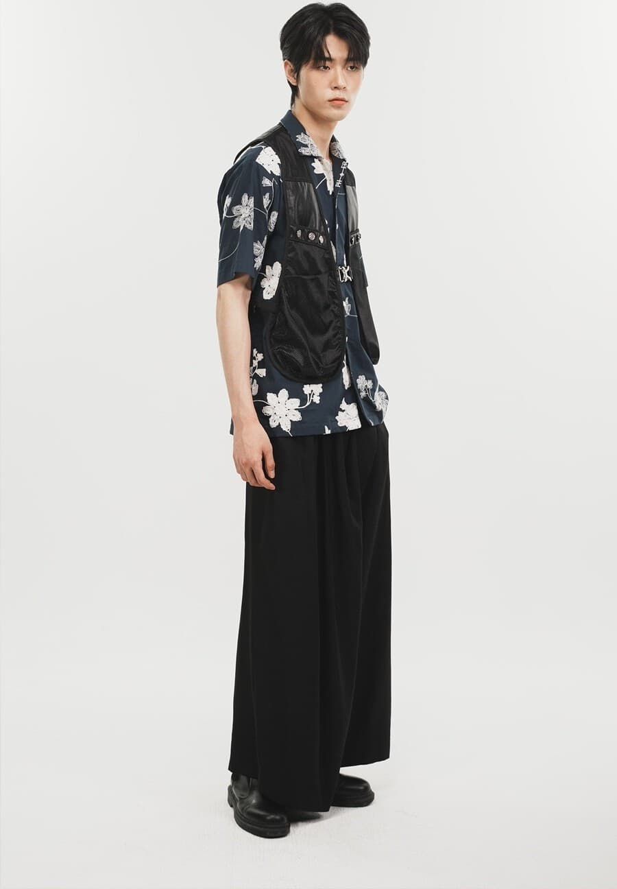 Unbalance Flower Half Shirt (Navy) — vue 4