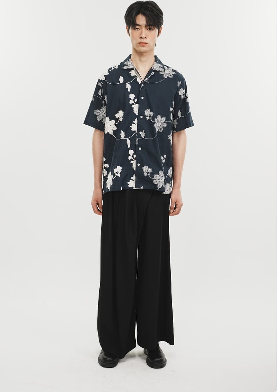 Unbalance Flower Half Shirt (Navy) — vue 7