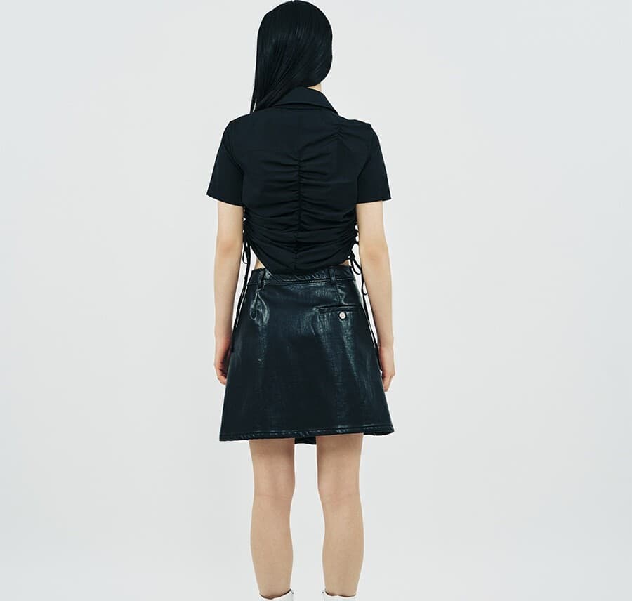 Shirring Half Sleeve Shirt (Black) — vue 2
