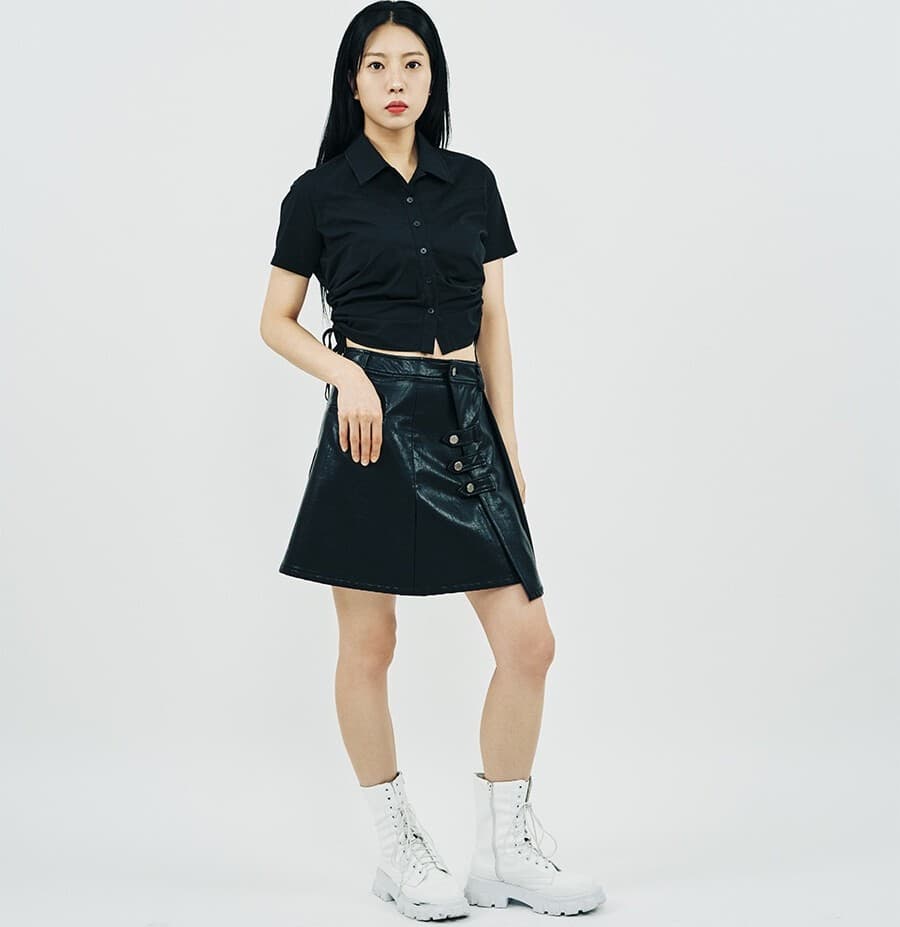 Shirring Half Sleeve Shirt (Black) — vue 4