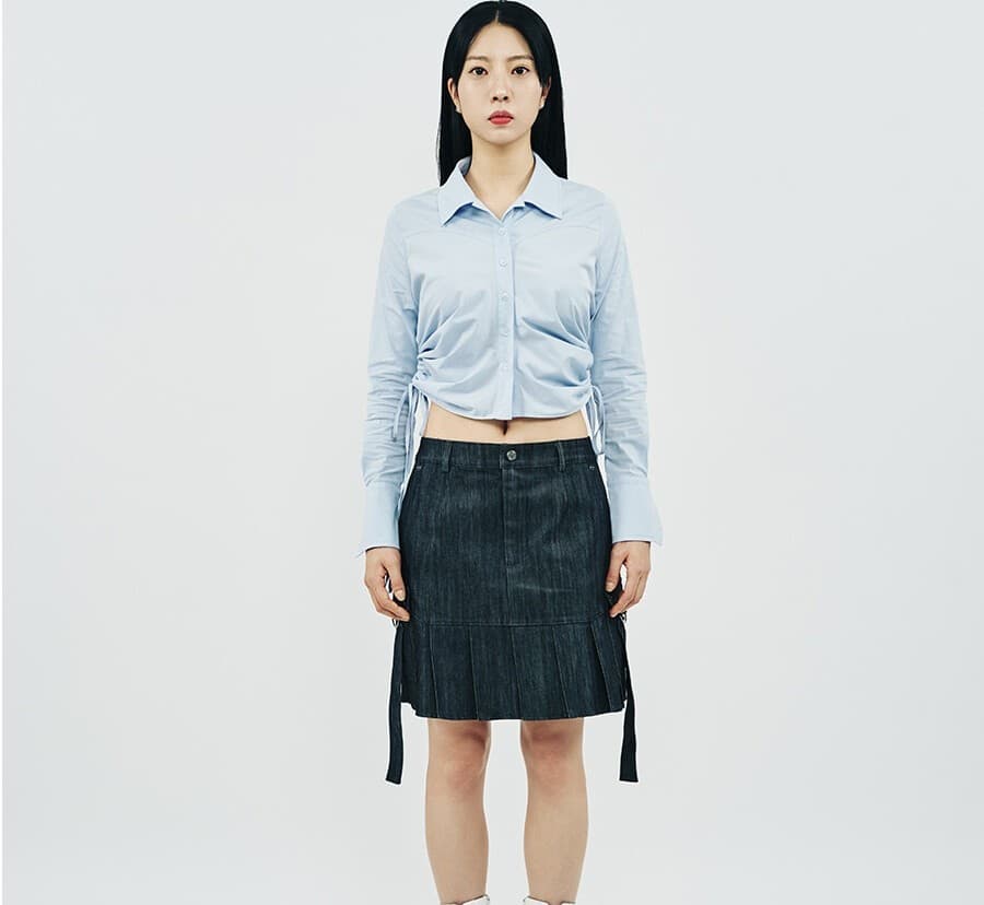 Shirring Long Sleeve Shirt (Blue) — vue 3
