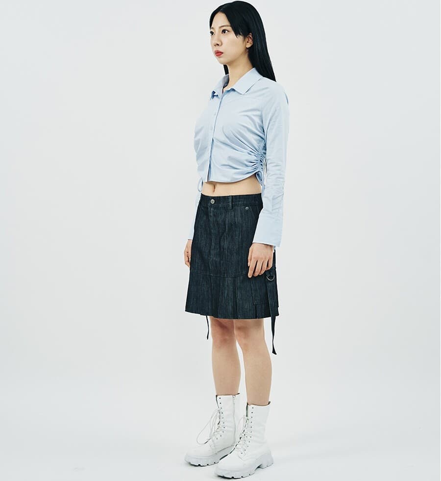Shirring Long Sleeve Shirt (Blue) — vue 4