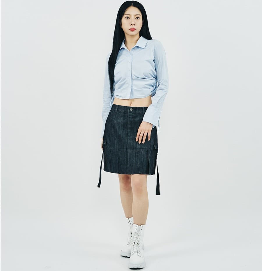Shirring Long Sleeve Shirt (Blue) — vue 6