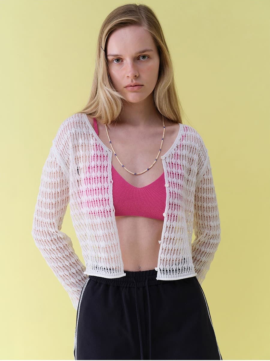 Linen Openwork Knit Cardigan — vue 4
