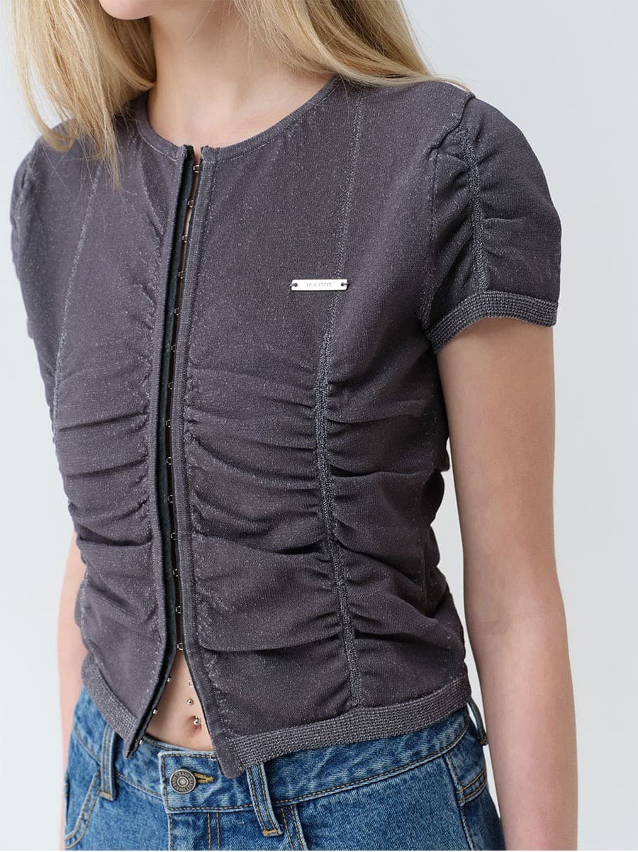 Hook-Front Shirring Knit Cardigan — vue 3