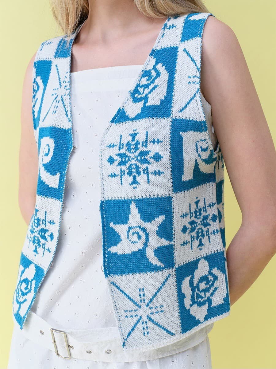 Vintage Rose Crochet Knit Vest — vue 4