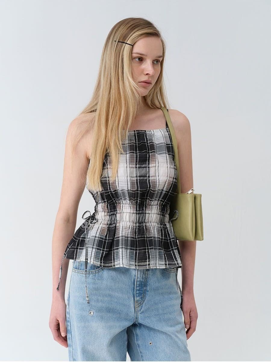Check Sleeveless Blouse in Black — vue 8
