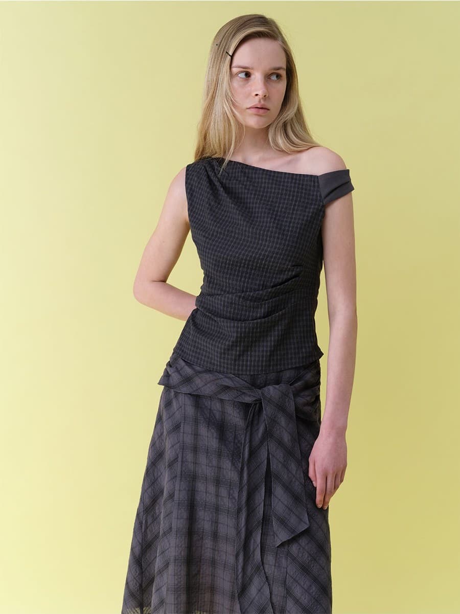 Check Shirring Sleeveless Blouse — vue 5