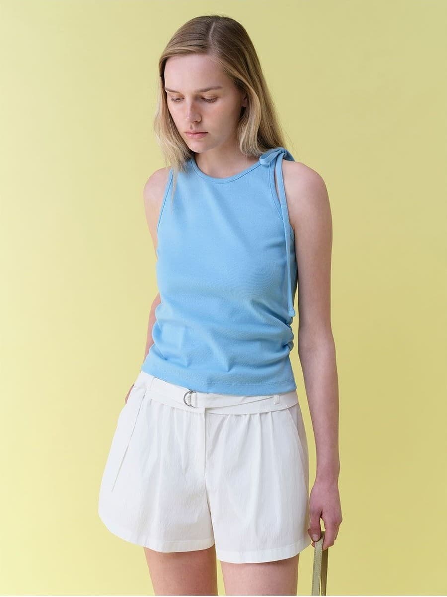 Shirring Shoulder Ribbon Sleeveless Top — vue 5