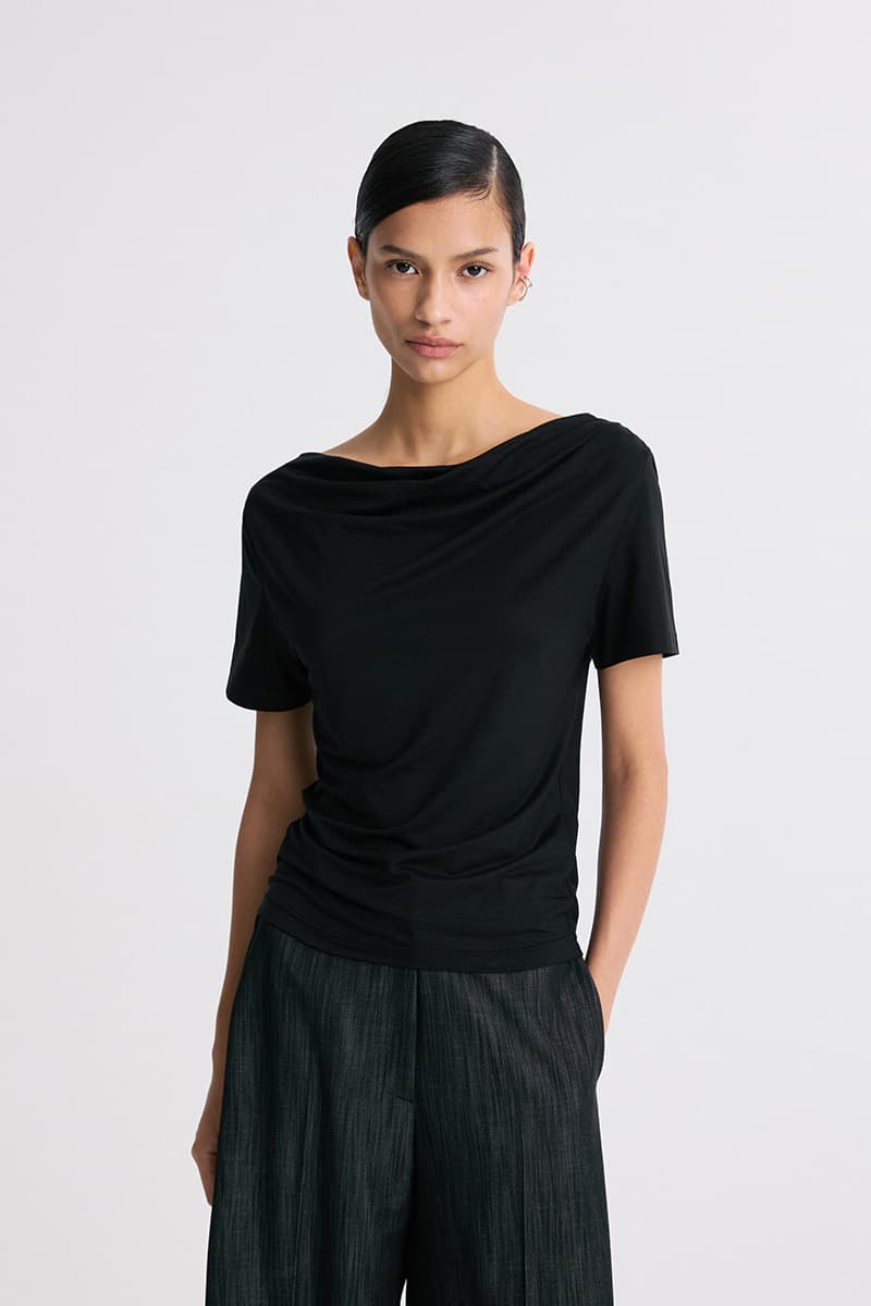 Draped Half-Sleeve Top Black — vue 2