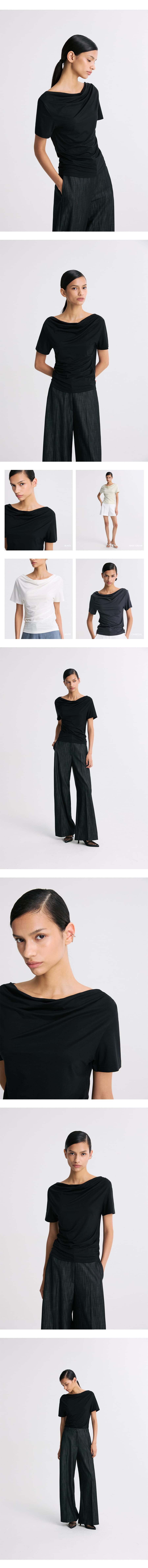 Draped Half-Sleeve Top Black — vue 7