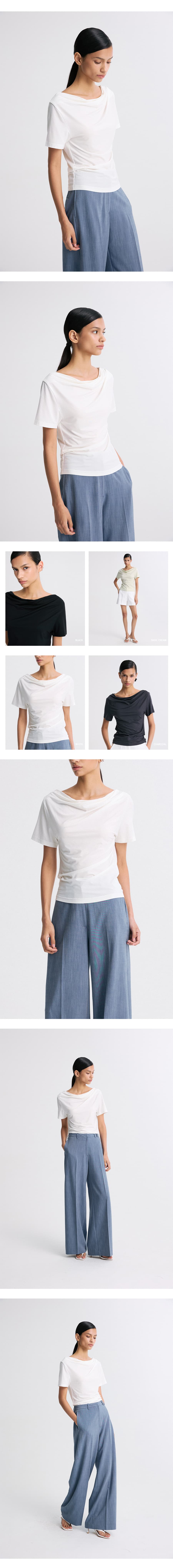 Draped Half-Sleeve Top White — vue 7