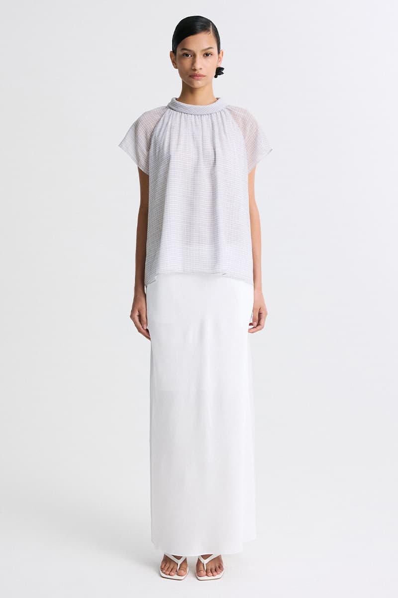 Checked Chiffon Tie-Neck Blouse — vue 5