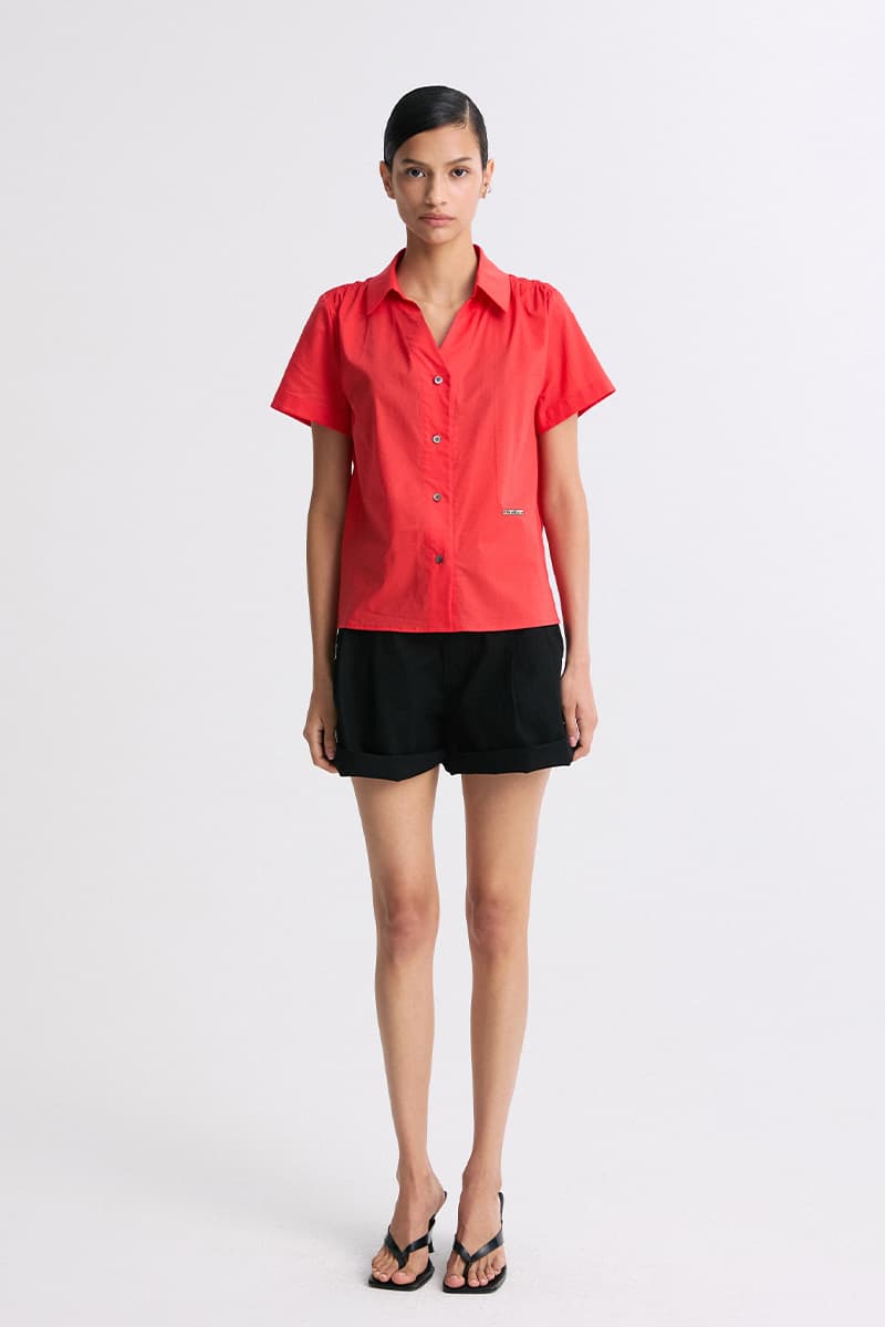 Gathered Shoulder Shirt Red — vue 5