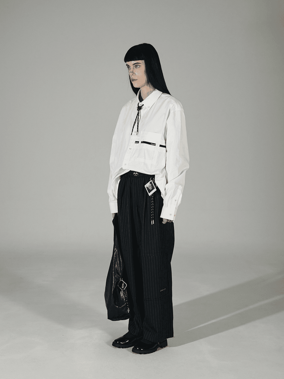 Striped Wool Trouser (Black) — vue 3