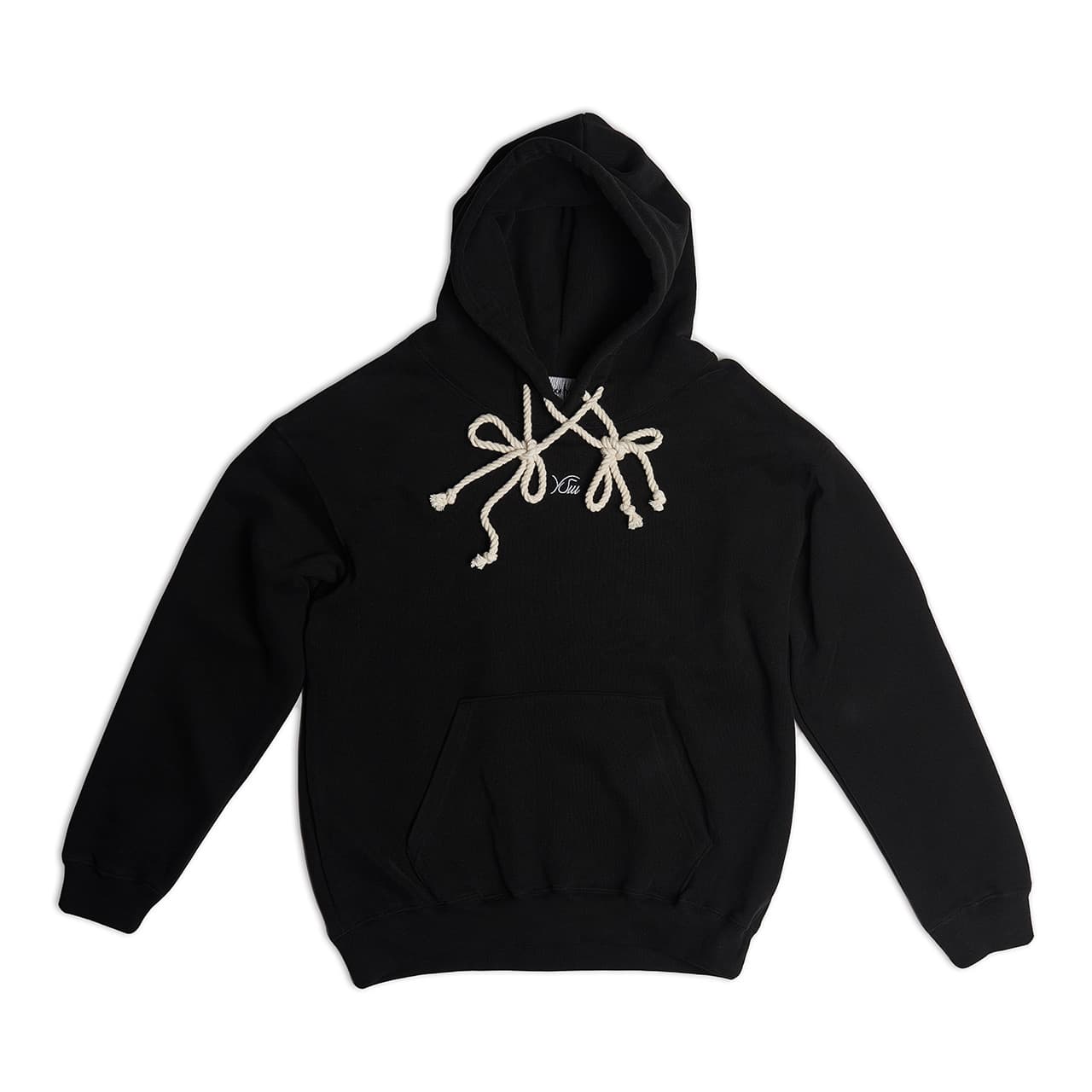 Double Rope Embroidered Hoodie (Black) — vue 5