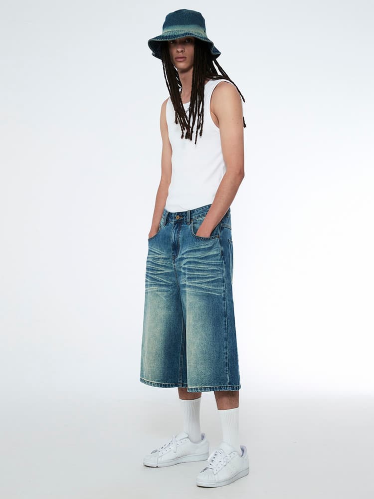 Snake Bermuda Denim Pants Vintage Blue — vue 3