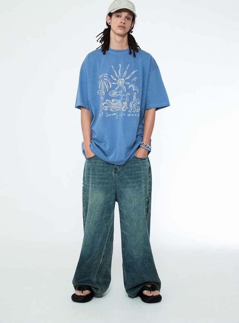 Daily Boy Wide Denim Pants Turquoise — vue 6