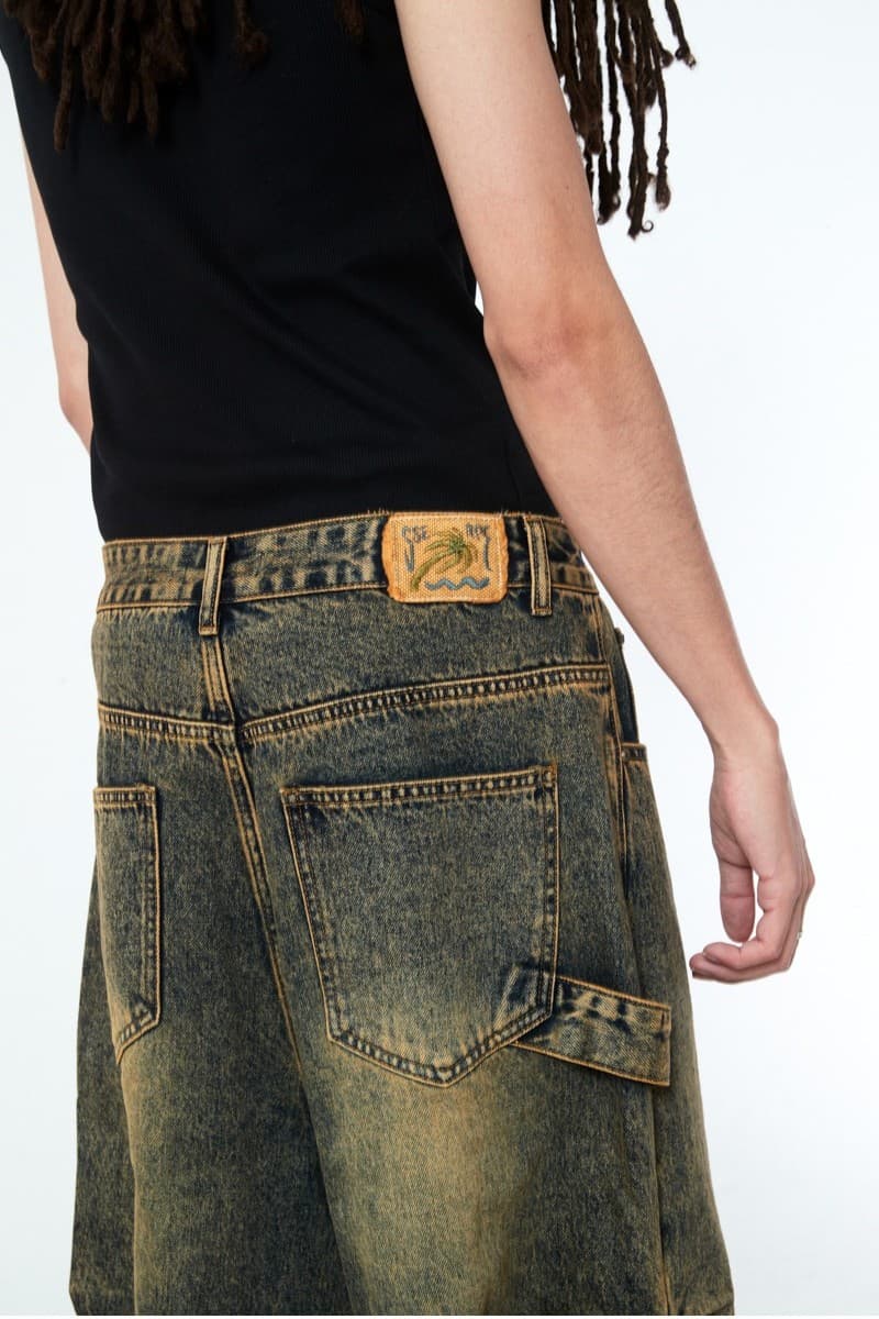 Multi Pocket Carpenter Wide Denim Pants Desert Blue — vue 10
