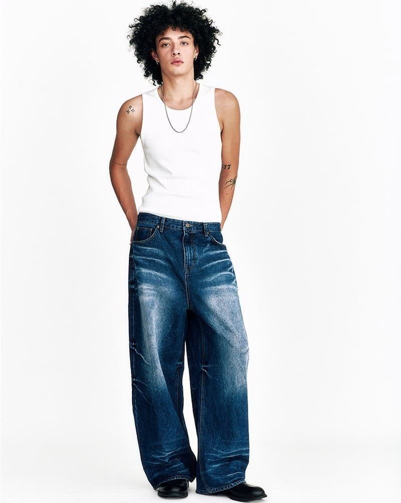 Starry Night Washed Wide Denim Pants Blue — vue 3