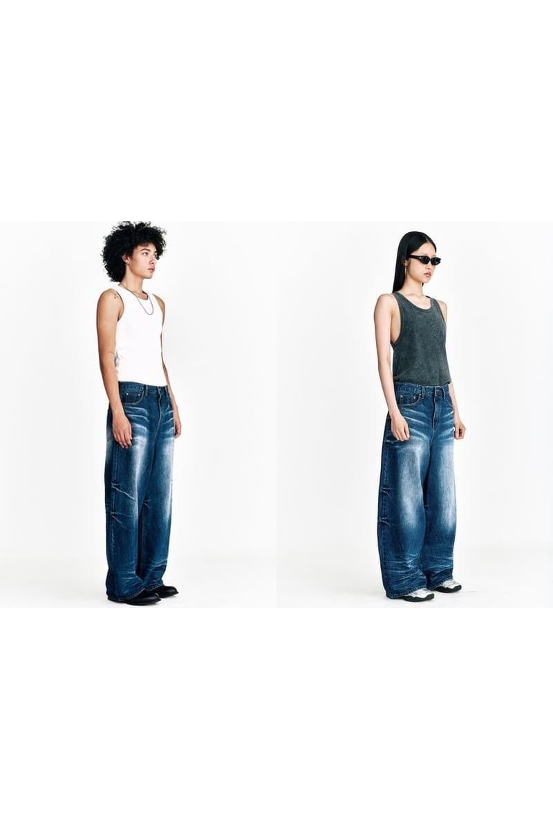 Starry Night Washed Wide Denim Pants Blue — vue 4
