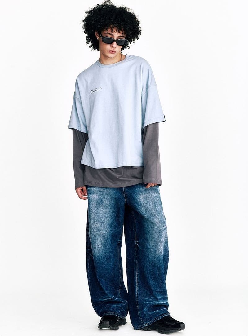 Starry Night Washed Wide Denim Pants Blue — vue 10