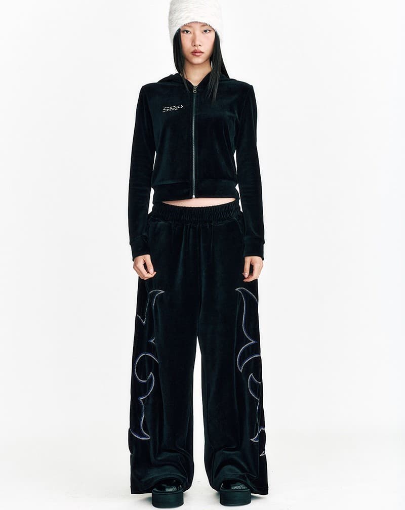 Stud Velvet Crop Hoodie Zip Up Puma Black — vue 5