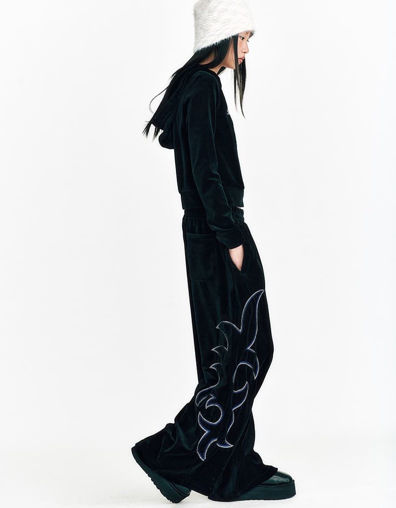 Stud Velvet Crop Hoodie Zip Up Puma Black — vue 10