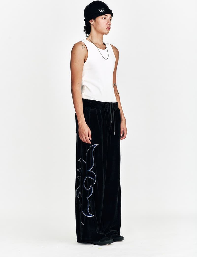 Western Embroidery Velvet Wide Pants Puma Black — vue 4