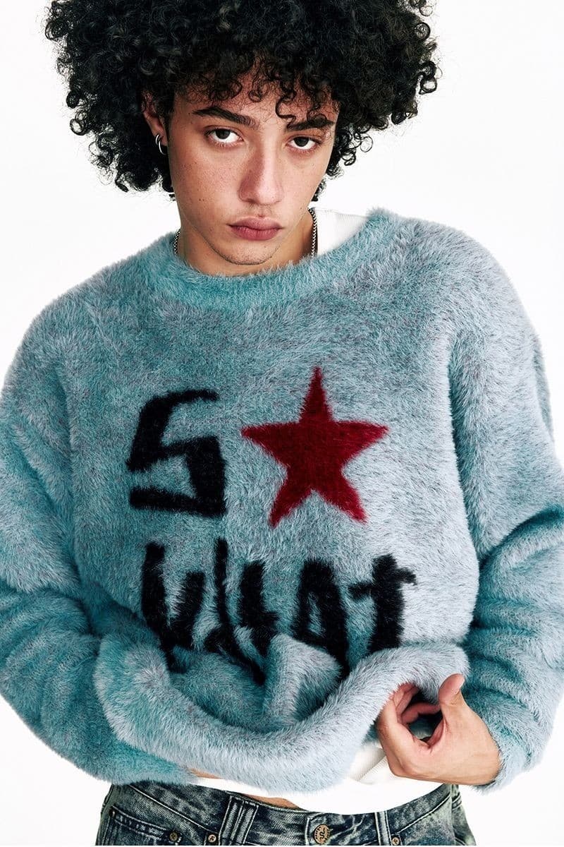 So What Hairy Knit Sweater Turquoise — vue 4