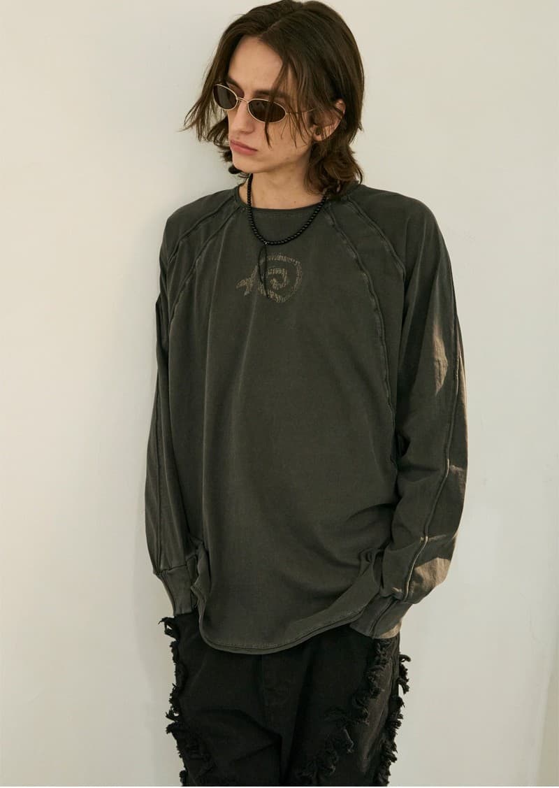 Raw Pigment Finger Hole Long Sleeve T Charcoal — vue 6