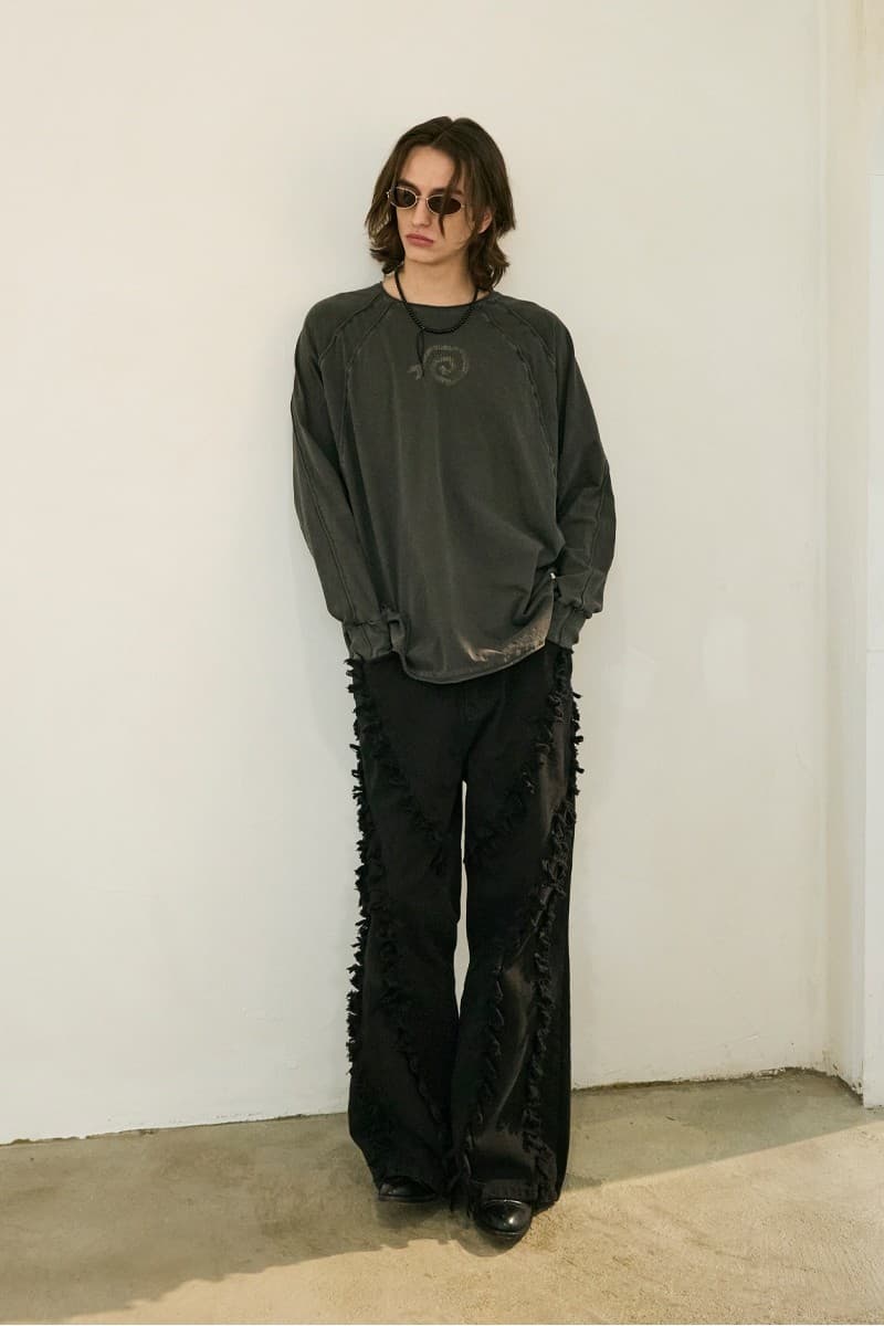 Tassel Boots Cut Denim Pants Black — vue 6