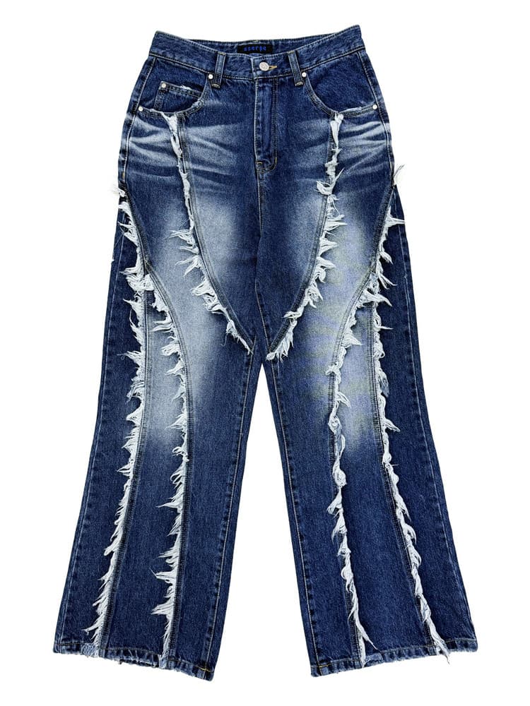 Tassel Boots Cut Denim Pants Blue — vue 2