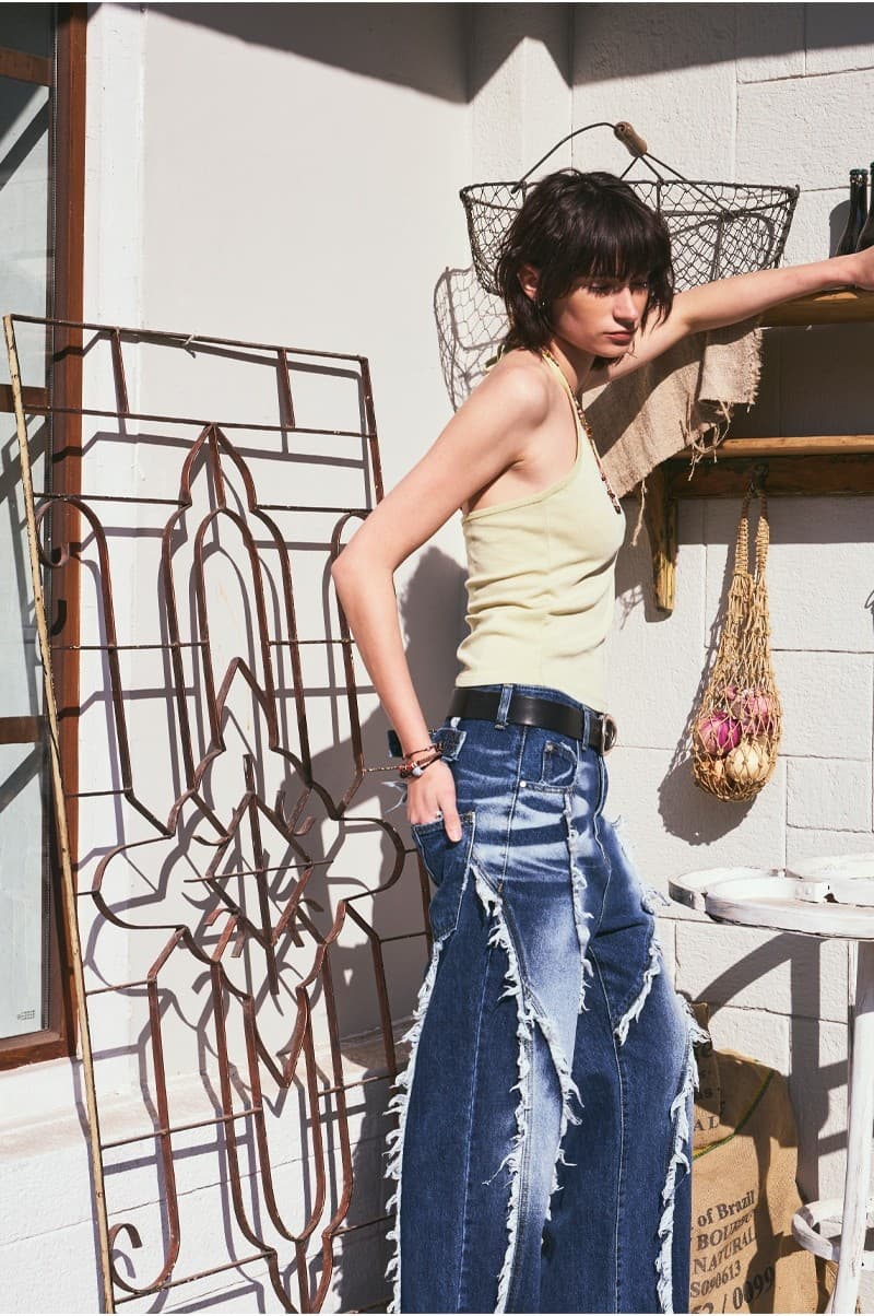 Tassel Boots Cut Denim Pants Blue — vue 8