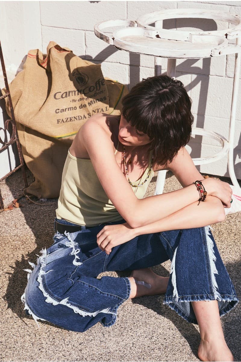 Tassel Boots Cut Denim Pants Blue — vue 9