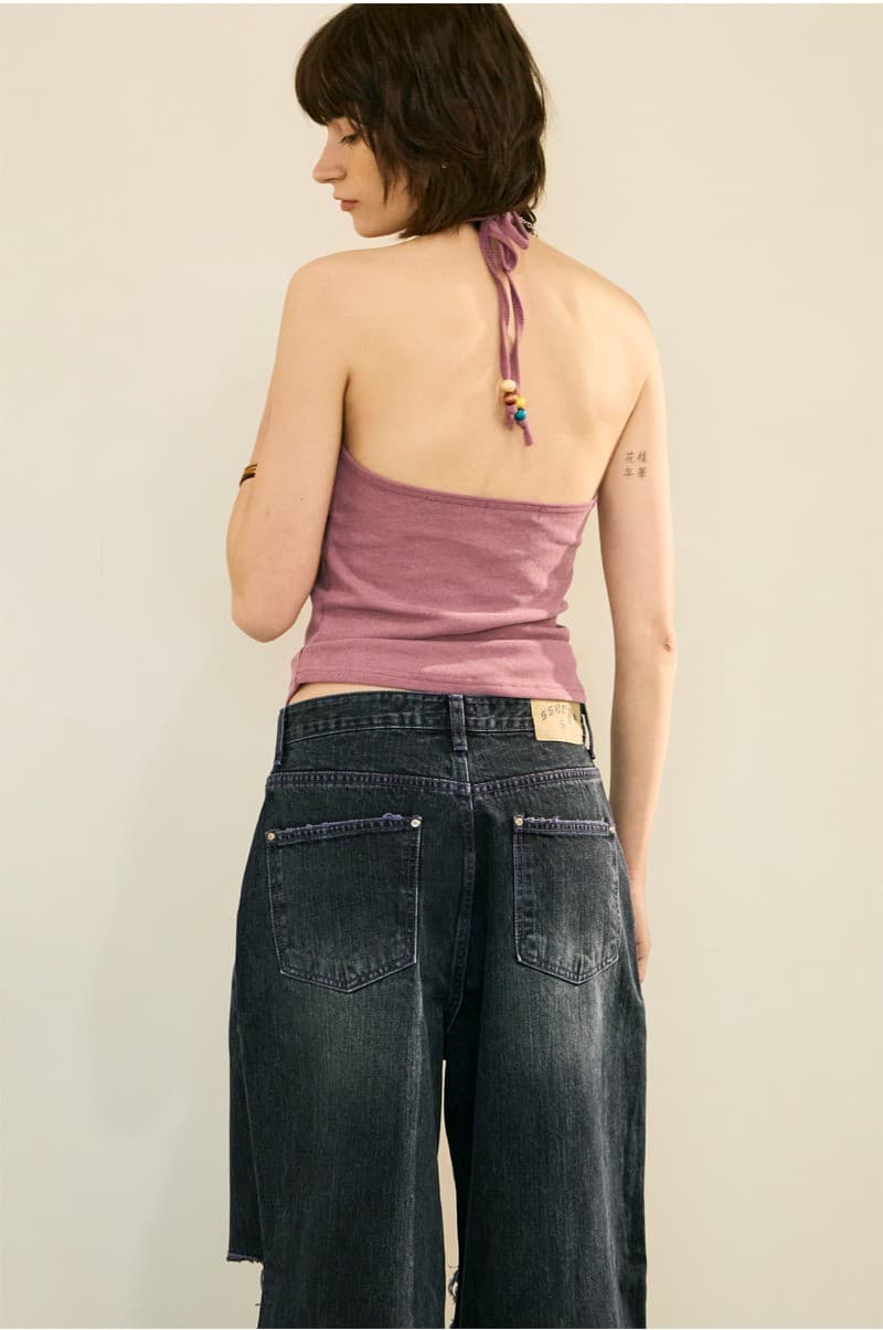 Beads Pigment Halter Neck Sleeveless Purple — vue 6