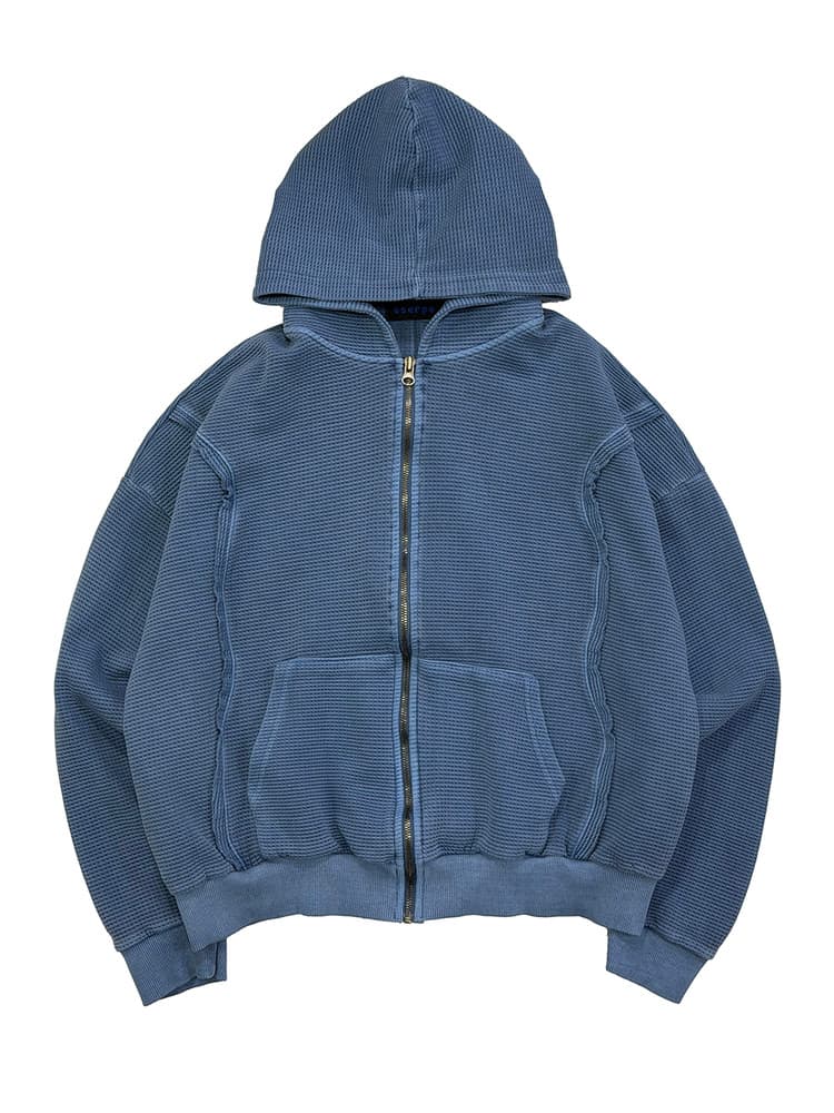 Raw Pigment Waffle Hood Zip Up Blue — vue 2