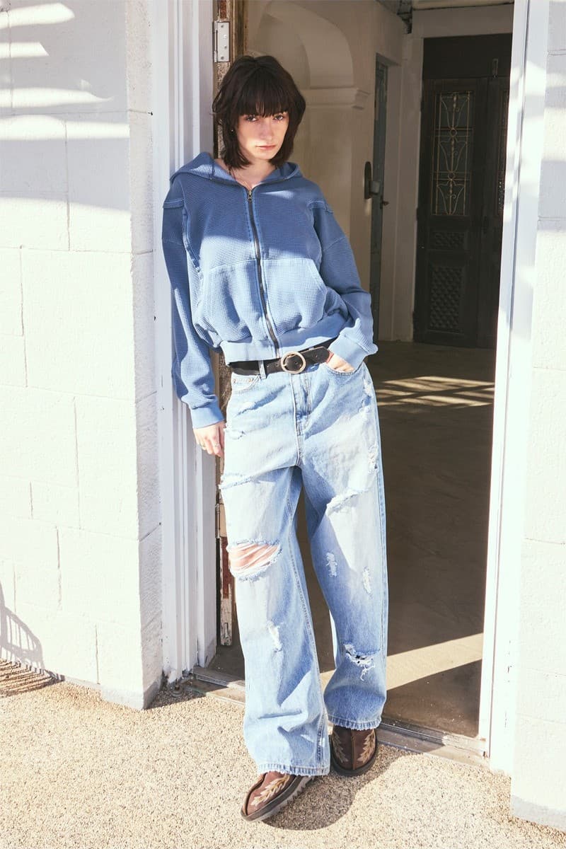 Raw Pigment Waffle Hood Zip Up Blue — vue 8