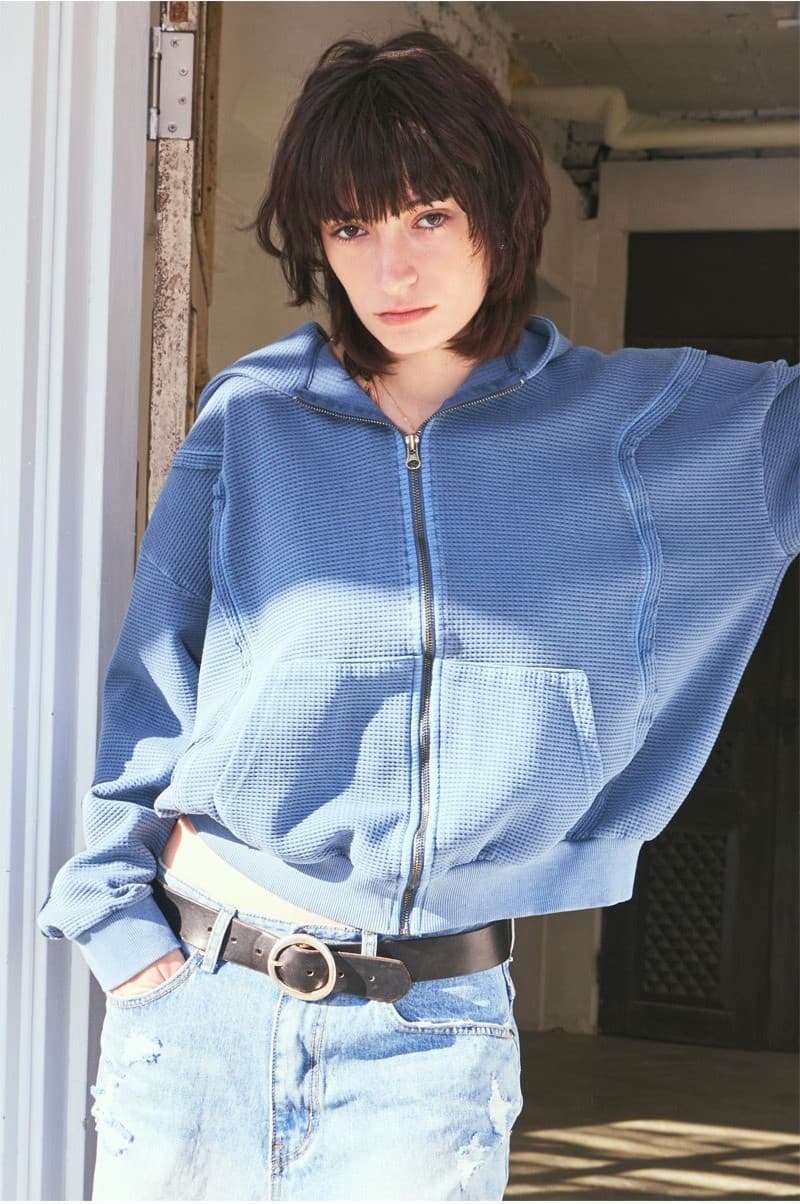 Raw Pigment Waffle Hood Zip Up Blue — vue 9