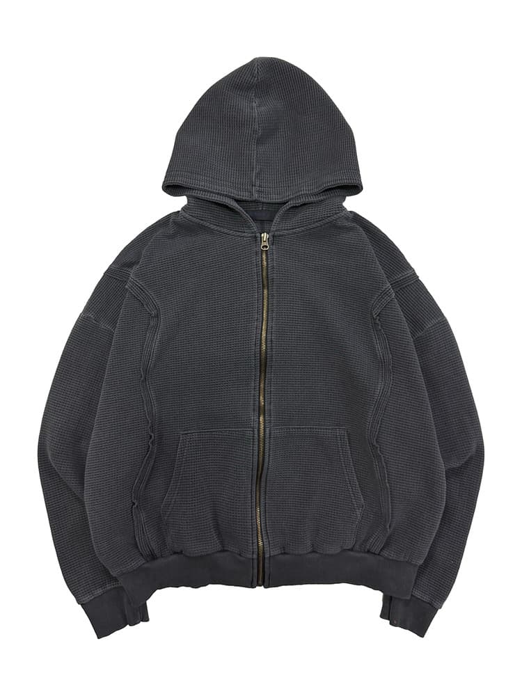 Raw Pigment Waffle Hood Zip Up Charcoal — vue 2