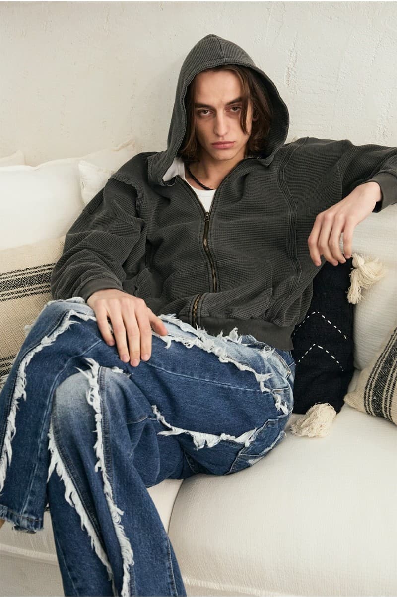 Raw Pigment Waffle Hood Zip Up Charcoal — vue 10