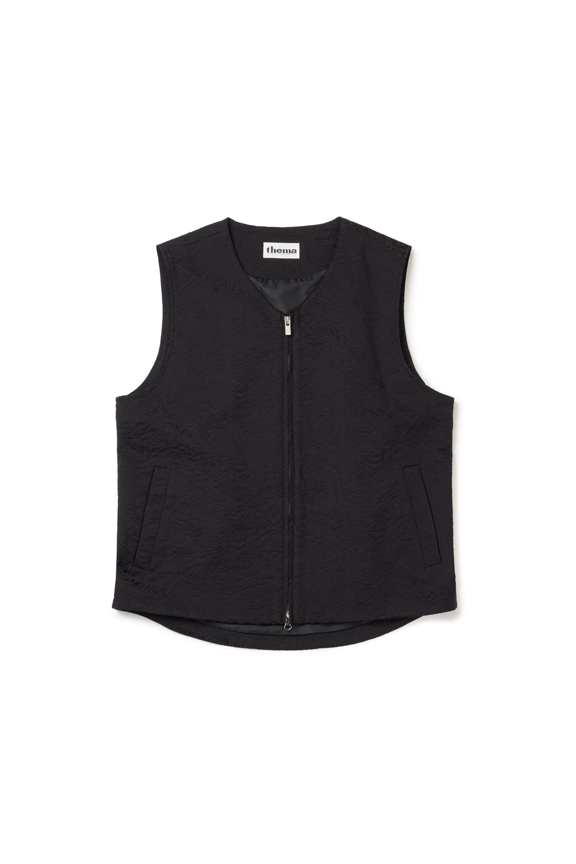 Flower Jacquard Belted Vest (Black, Men) — vue 3