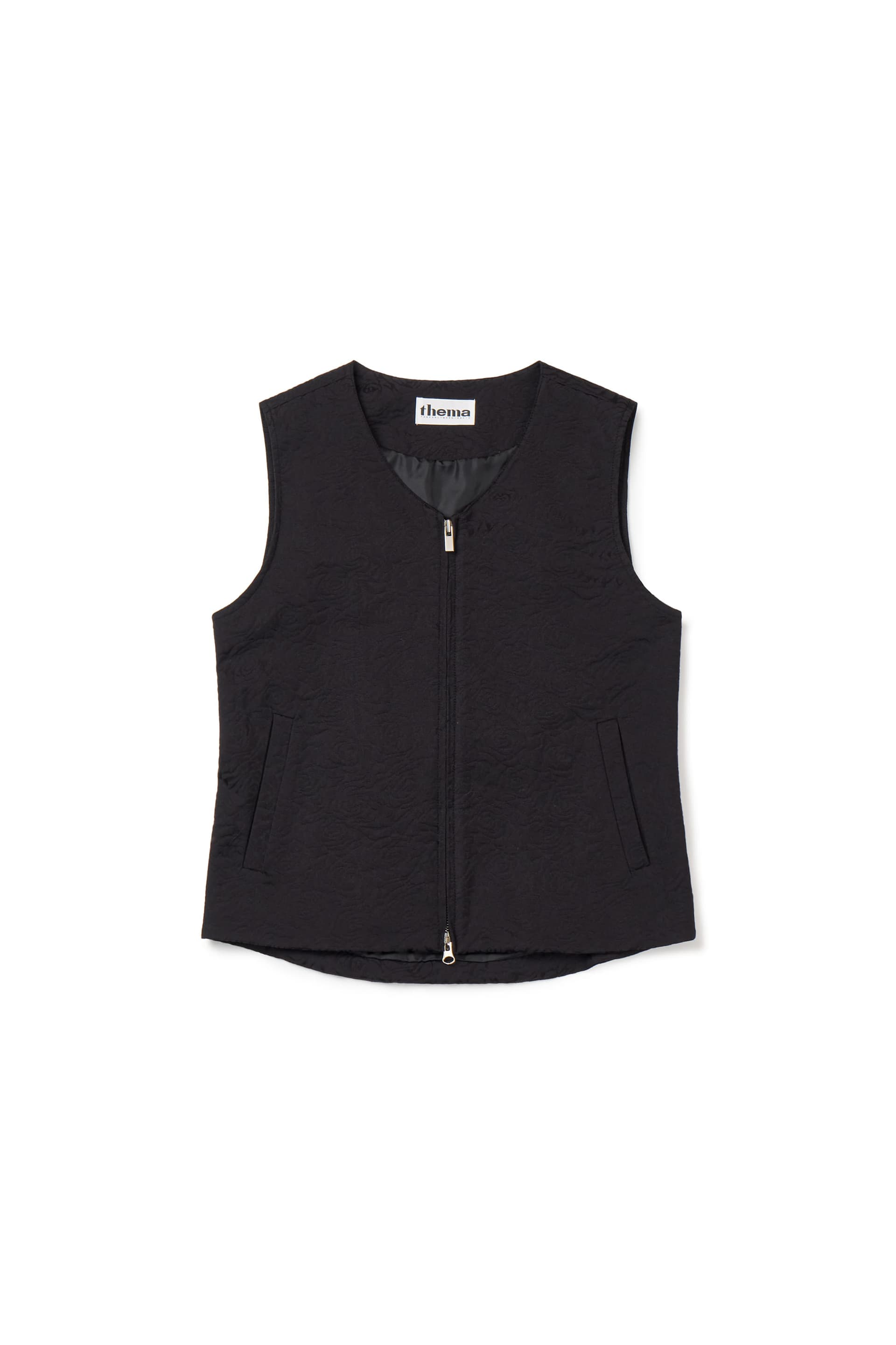 Flower Jacquard Belted Vest (Black, Women) — vue 3