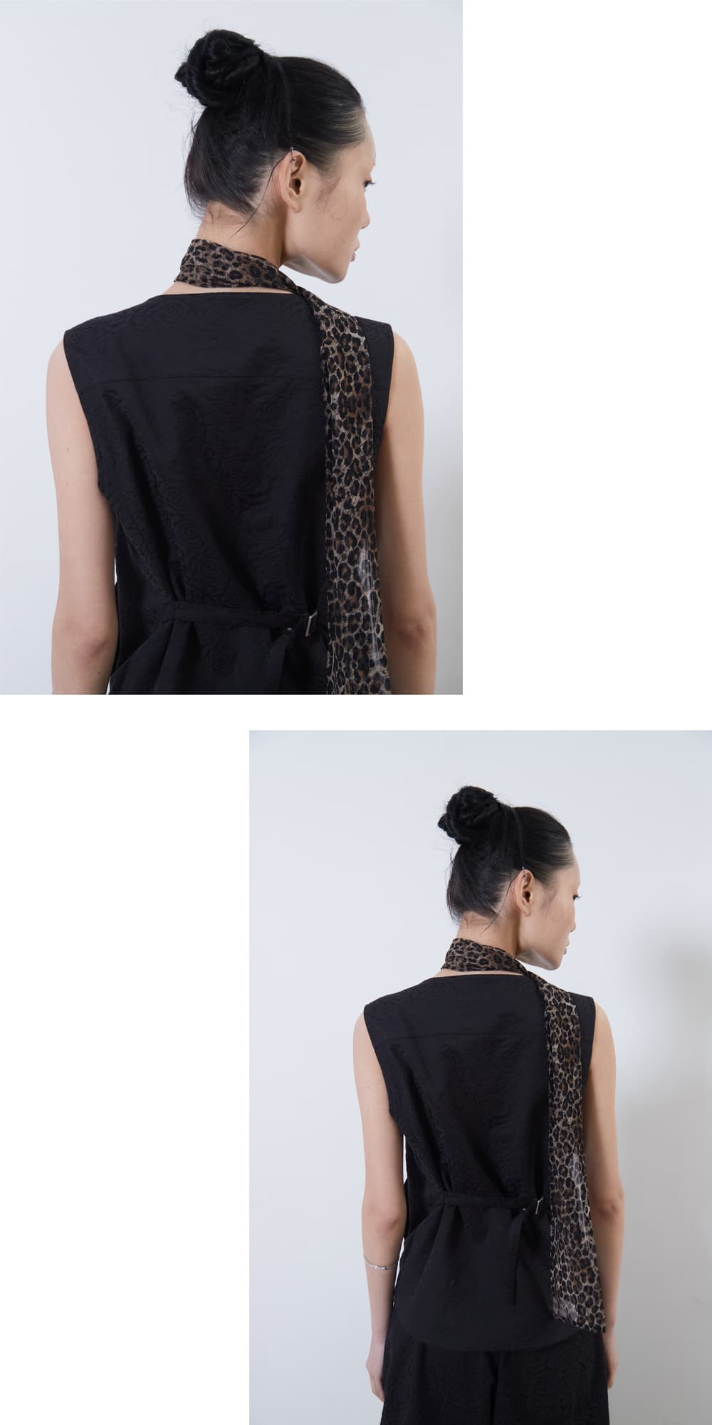 Flower Jacquard Belted Vest (Black, Women) — vue 10