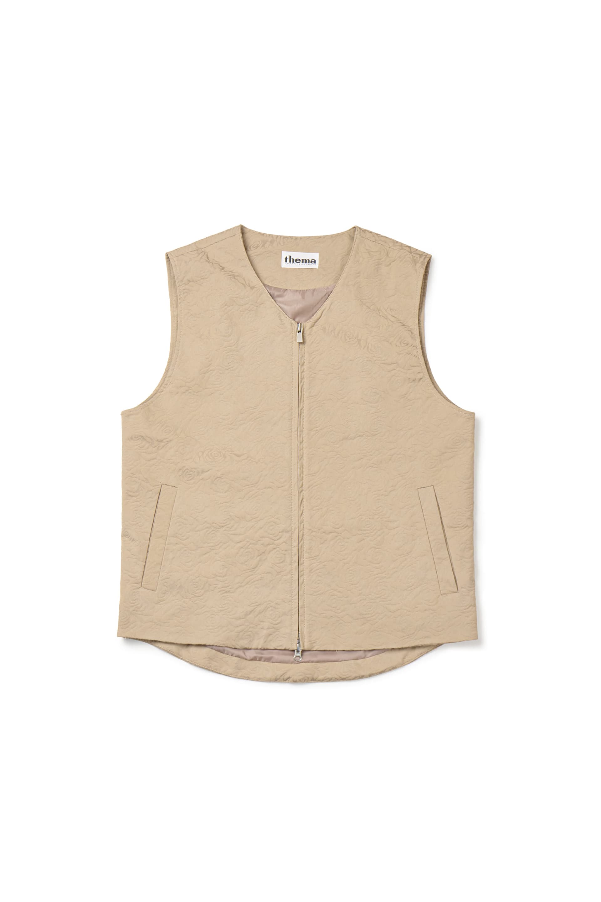 Flower Jacquard Belted Vest (Beige, Men) — vue 3