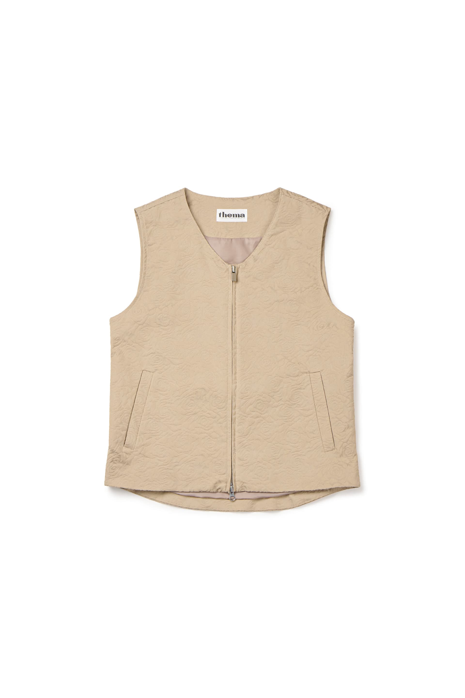 Flower Jacquard Belted Vest (Beige, Women) — vue 2