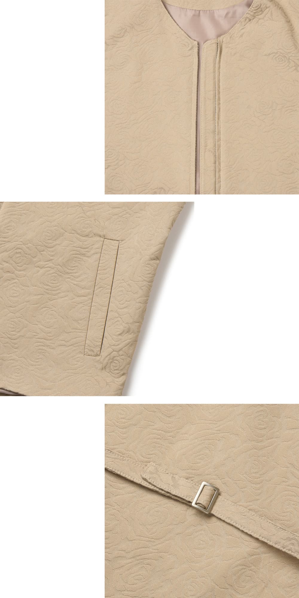 Flower Jacquard Belted Vest (Beige, Women) — vue 16
